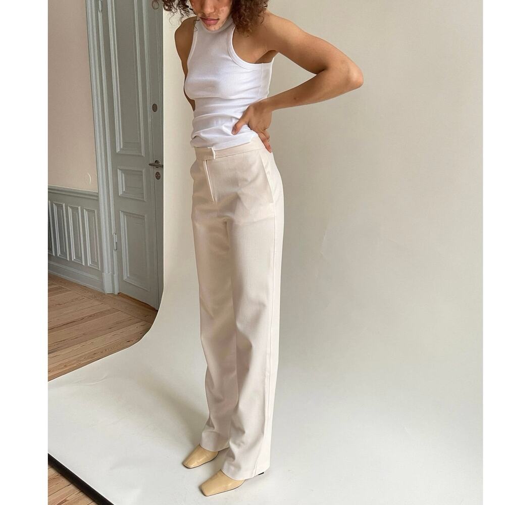 Djerf Avenue First Choice Tailored Straight Leg Pants Cream Size XL